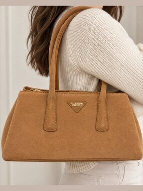 Valentino Orlandi Nelly Caramel Faux Suede Double Handle Bag VOSB-027 NWOT